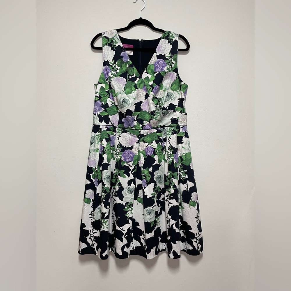 Talbots Floral Dress 14P Purple Green